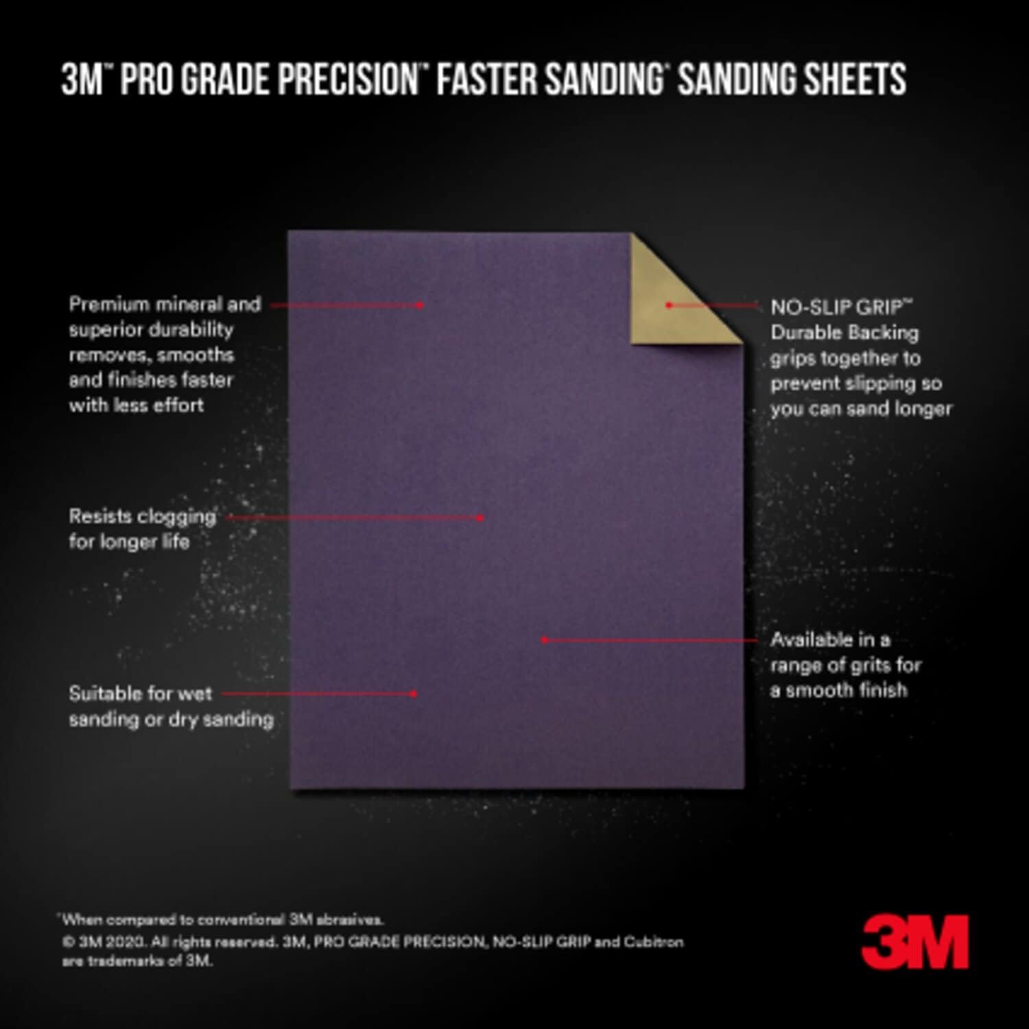 Purple abrasive close-up showing clog-resistant surface for longer sanding sessions.