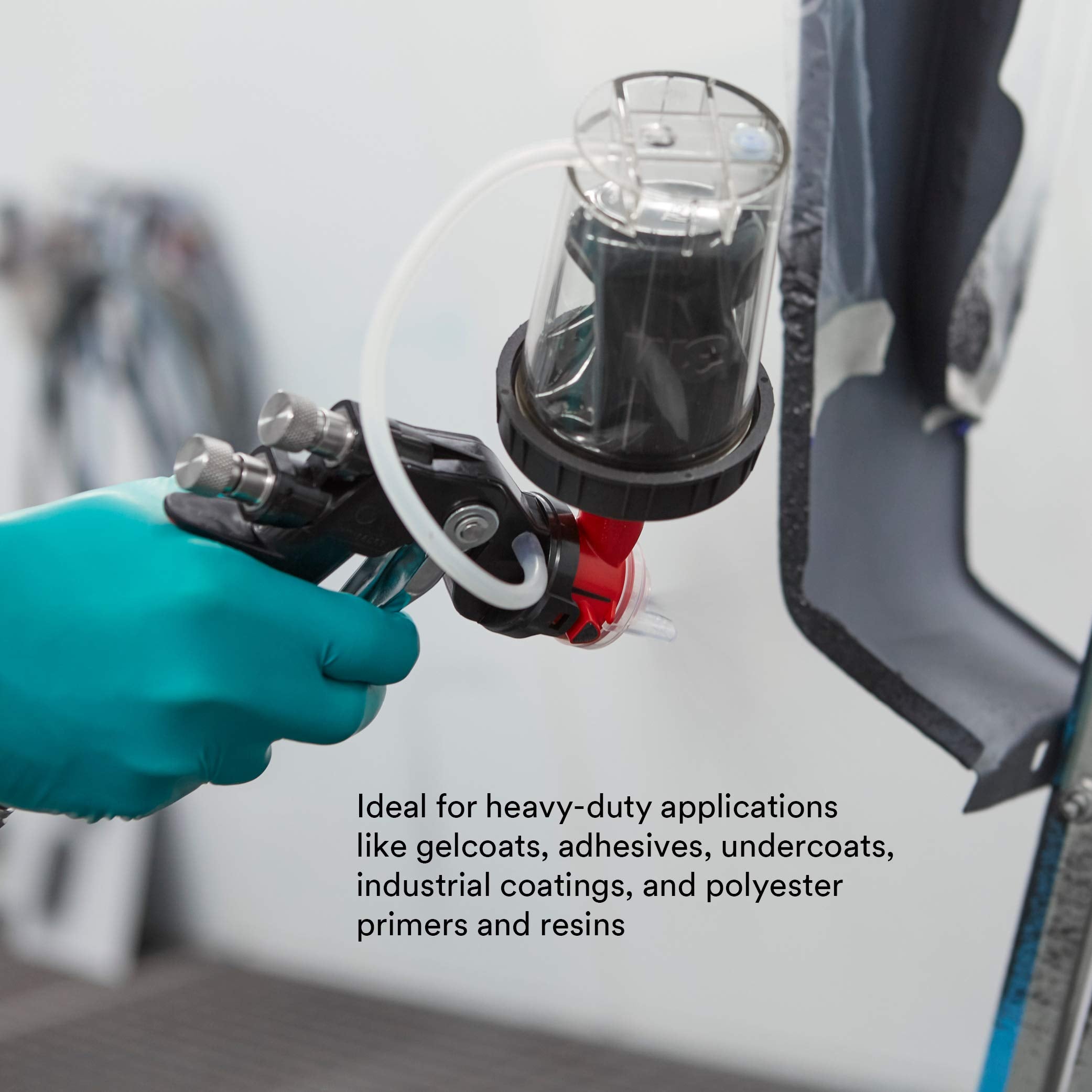 3M Accuspray red nozzle on spray gun demonstrates precise control and adjustable spray pattern.