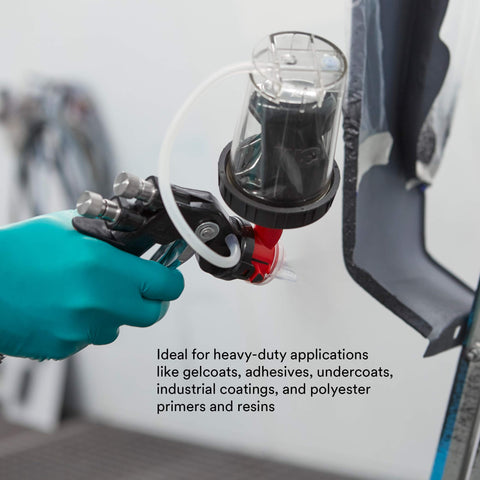 3M Accuspray red nozzle on spray gun demonstrates precise control and adjustable spray pattern.