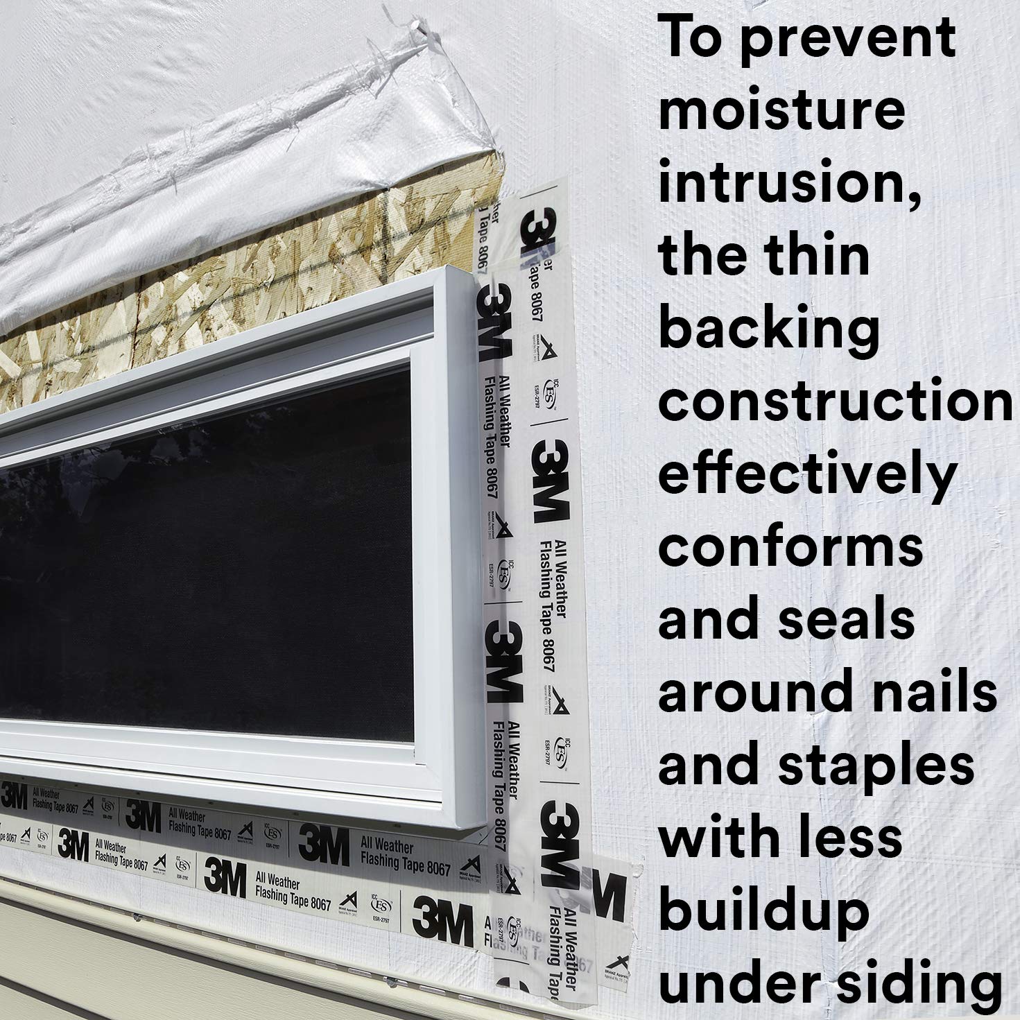 3M All Weather Flashing Tape 8067 adheres to damp surfaces without primers