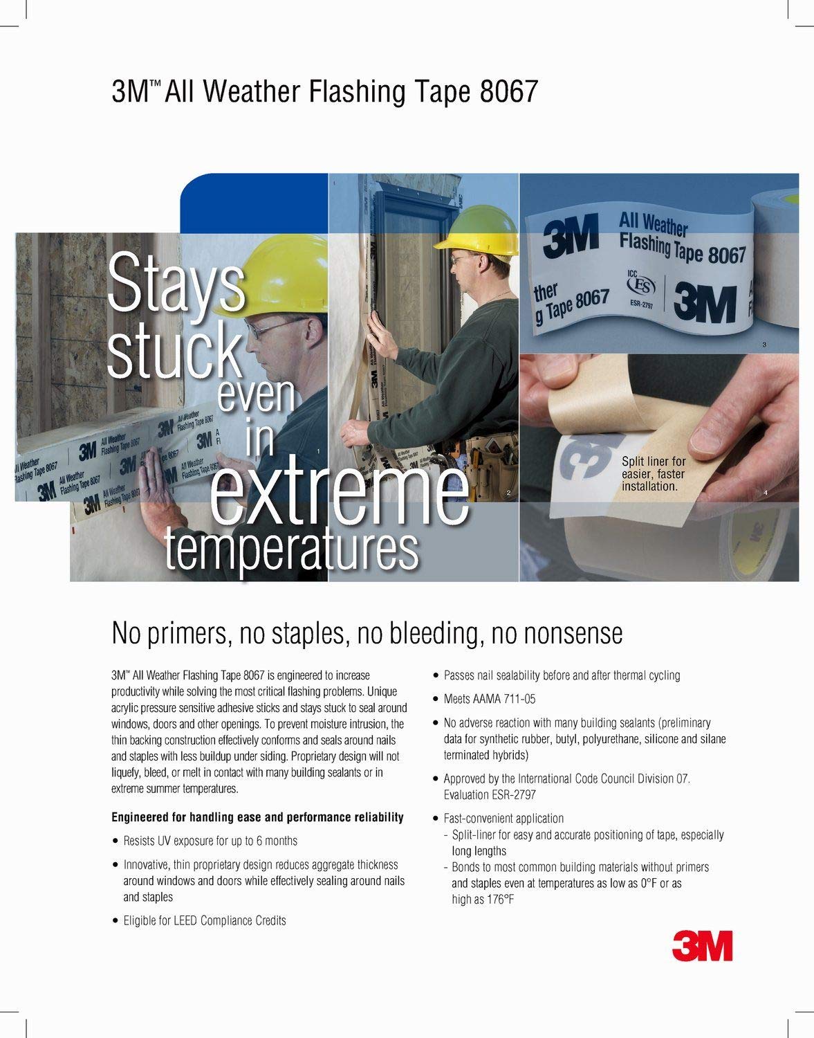 3M All Weather Flashing Tape 8067 compatible with common sealants for flexible use