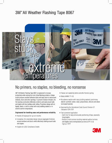 3M All Weather Flashing Tape 8067 compatible with common sealants for flexible use