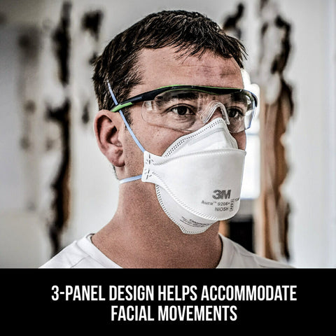 Three-panel construction adapts to facial movements for comfortable use