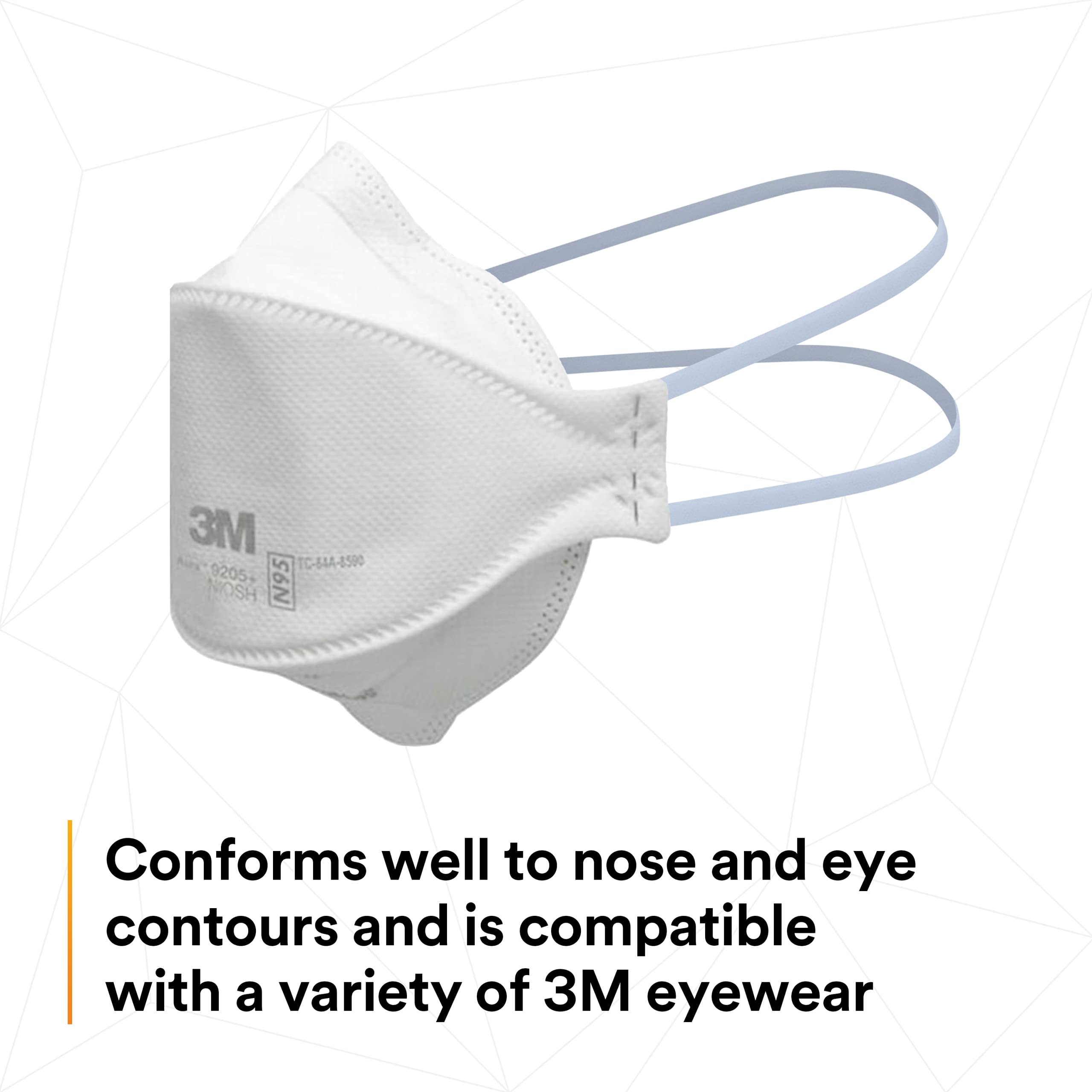 3M Aura 9205+ adjustable nose clip for a secure seal and reduced eyewear fog