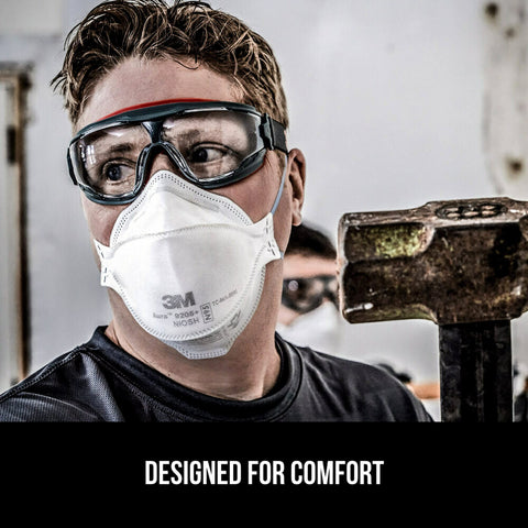 Embossed top panel helps minimize eyewear fogging during tasks