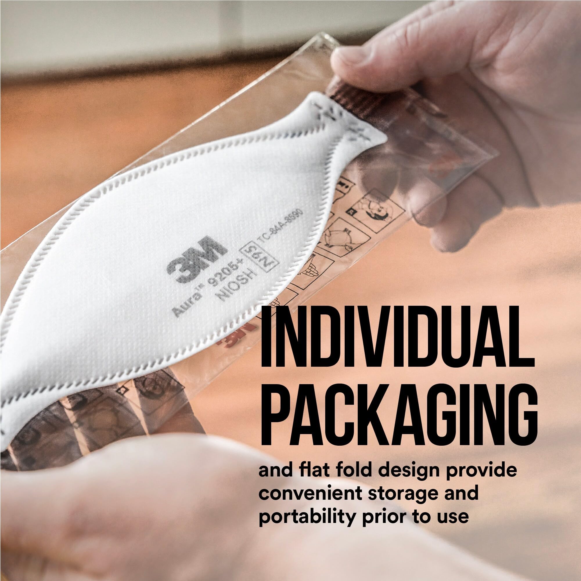 3M Aura 9205+ packaging-ready respirator for easy storage and transport