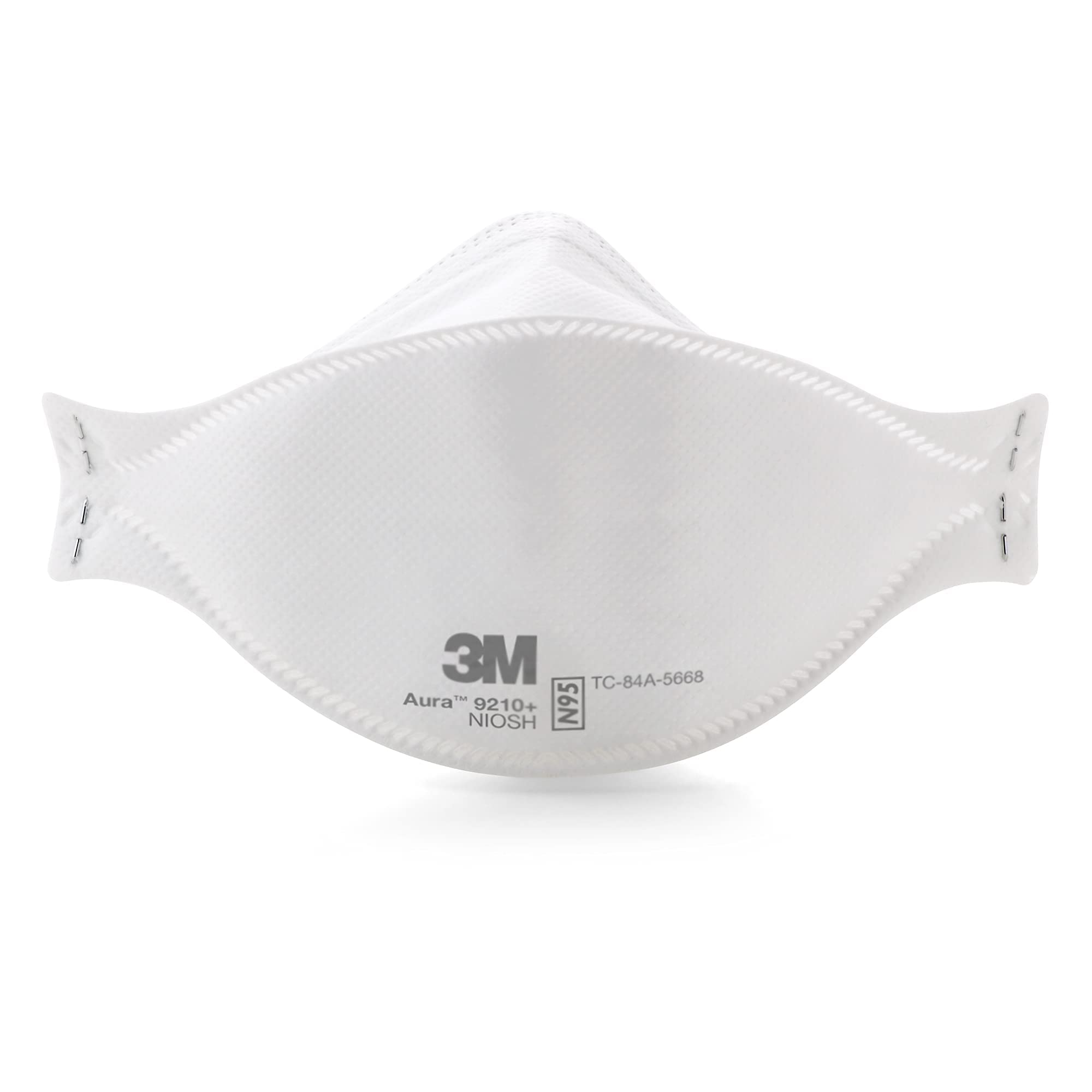 3M Aura 9210+ flat-fold design fits under eyewear and reduces bulk