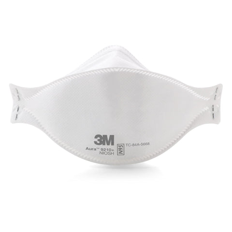 3M Aura 9210+ flat-fold design fits under eyewear and reduces bulk