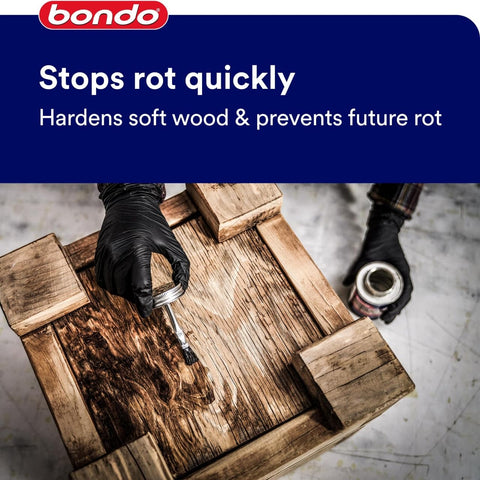 3M Bondo Rotted Wood Restorer used in wood repair setup in workshop