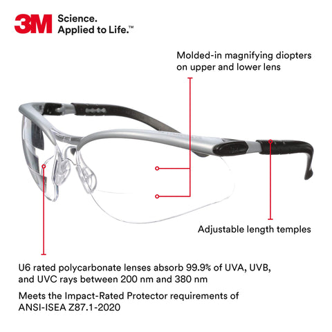 3M BX Dual Readers glasses side view showing adjustable temples for comfort