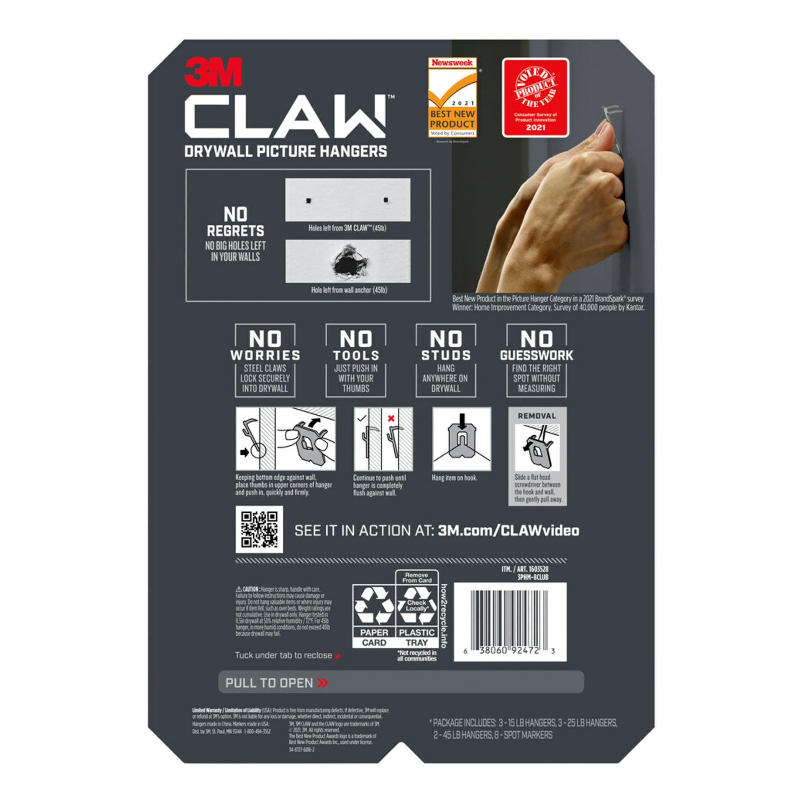 Eight-hanger 3M CLAW pack for home and office decor