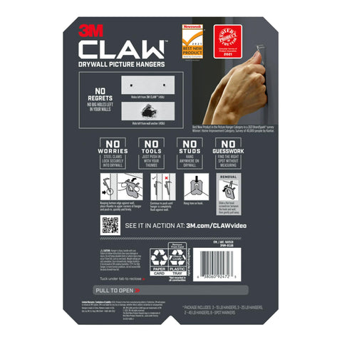 Eight-hanger 3M CLAW pack for home and office decor