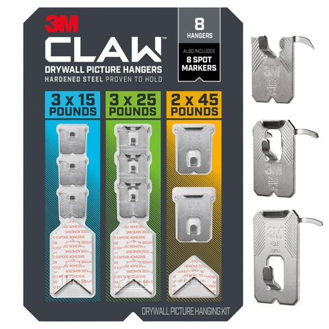 3M CLAW drywall hanger 15 lb secures large art without studs