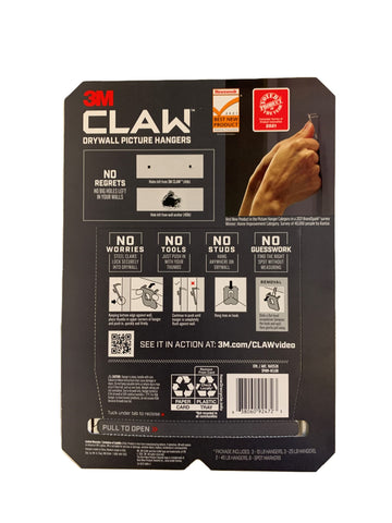 3M Claw drywall hangers framed art securely supported with no tools required.
