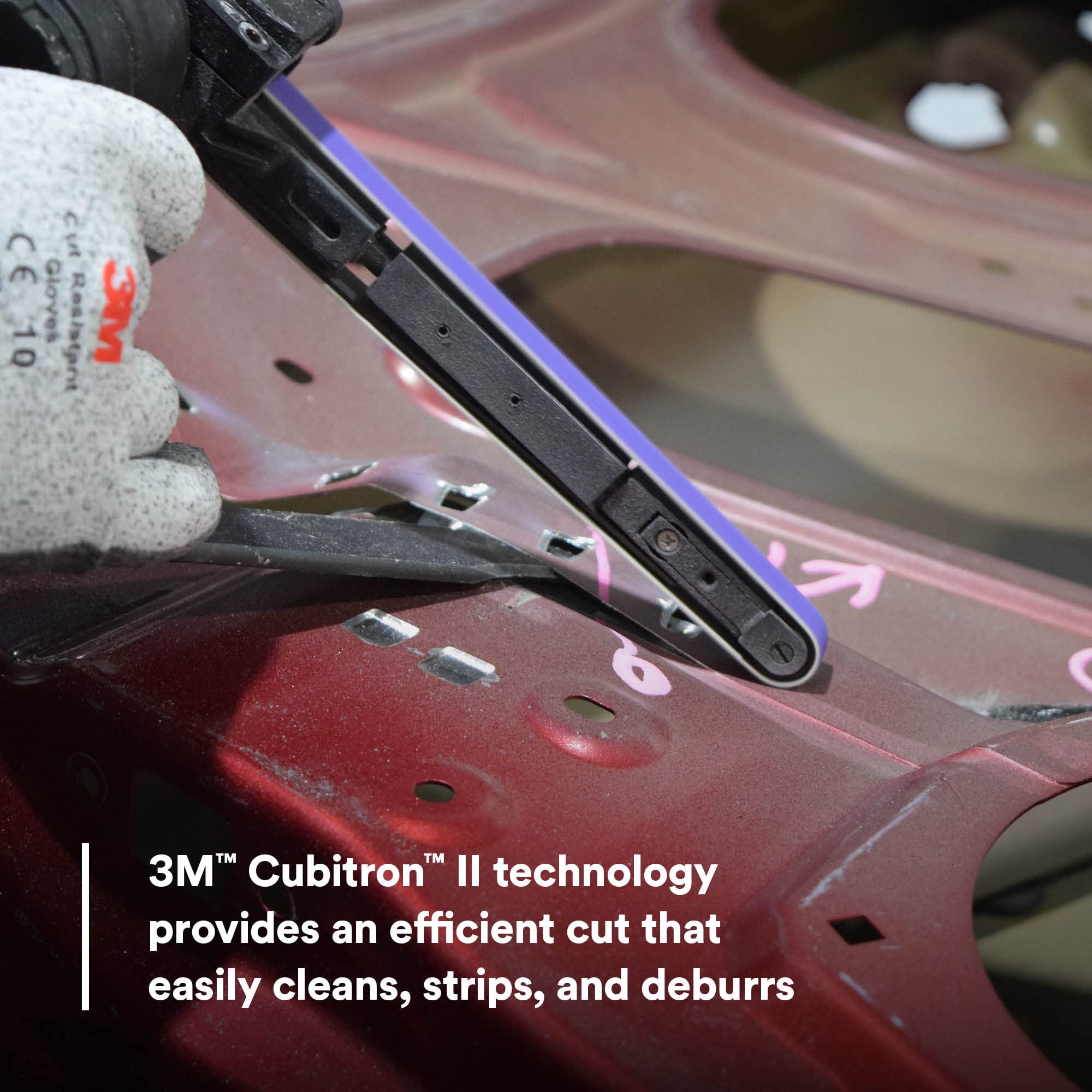 3M Cubitron II 786F rivet-cleaning edge closeup for efficient prep.
