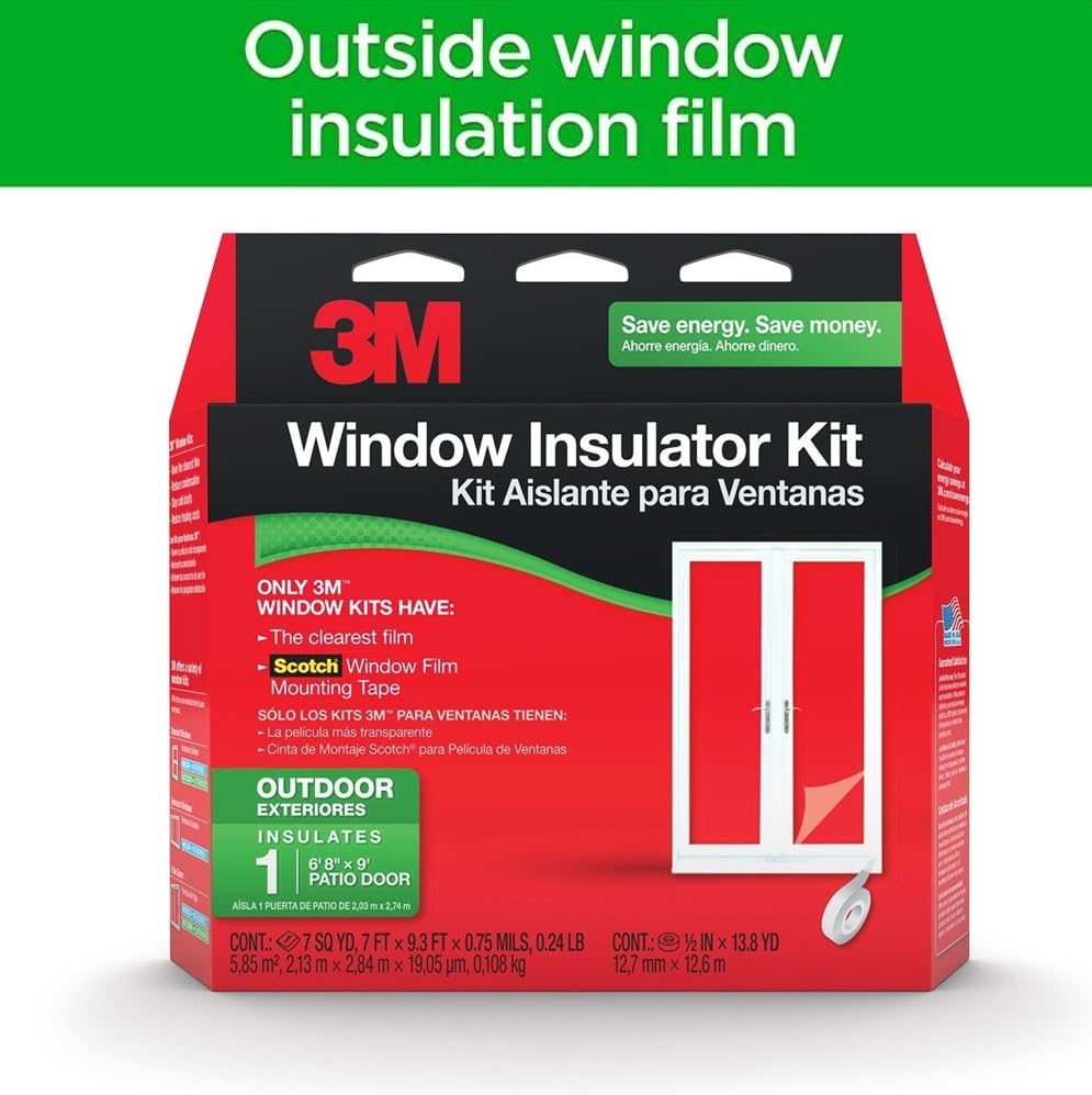 3M film mounting tape roll securing insulation to door frame.