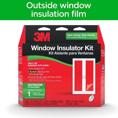 3M film mounting tape roll securing insulation to door frame.