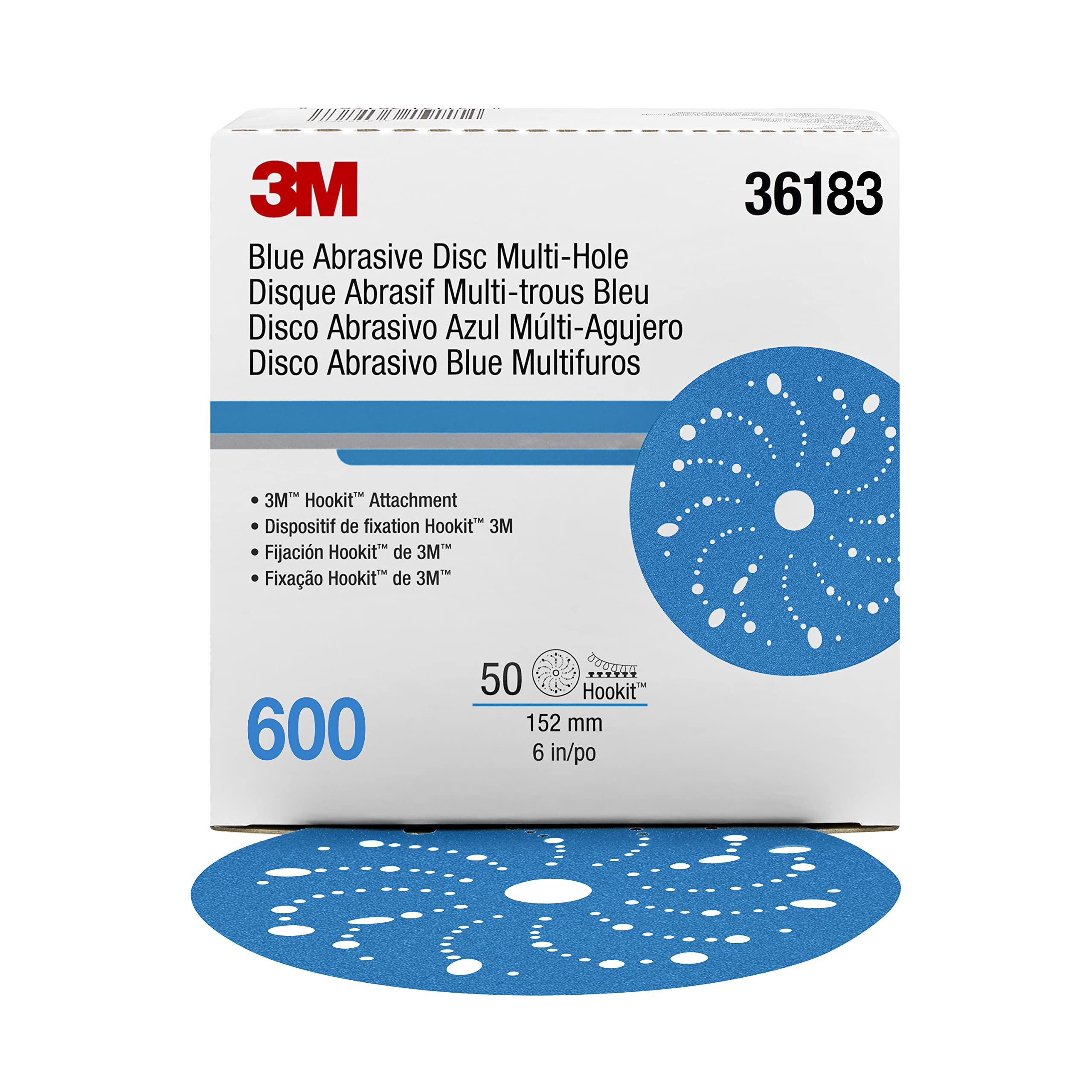 3M Hookit Blue abrasive disc with 6in multi-hole design for cleaner dust extraction
