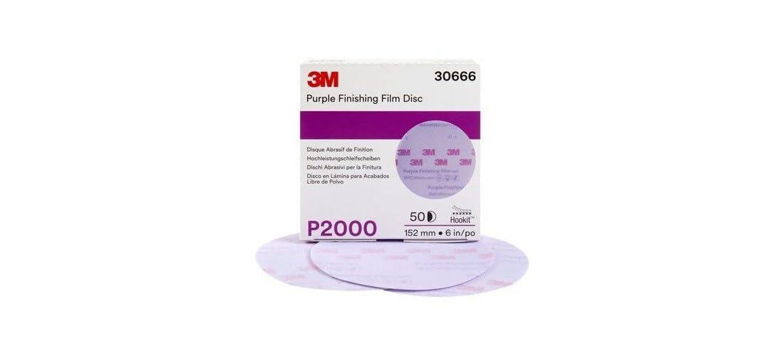 3M Hookit purple finishing film disc 30666 6-inch P2000 for smooth refinishes.