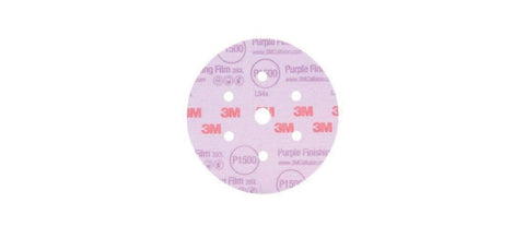 Close-up of the 3M Hookit purple finishing film disc showing a durable abrasive surface.