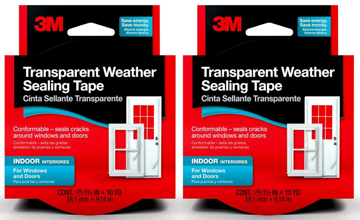 3M interior transparent weather sealing tape with two rolls protects windows from drafts.