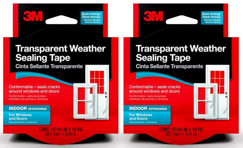 3M interior transparent weather sealing tape with two rolls protects windows from drafts.