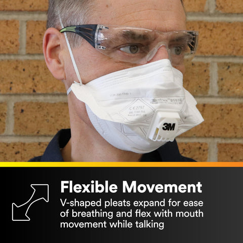 Adjustable nose clip on the 3M N95 respirator creates a secure seal.