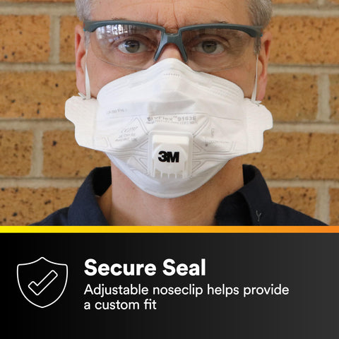 Side tabs on the 3M N95 respirator help easy positioning on the face.