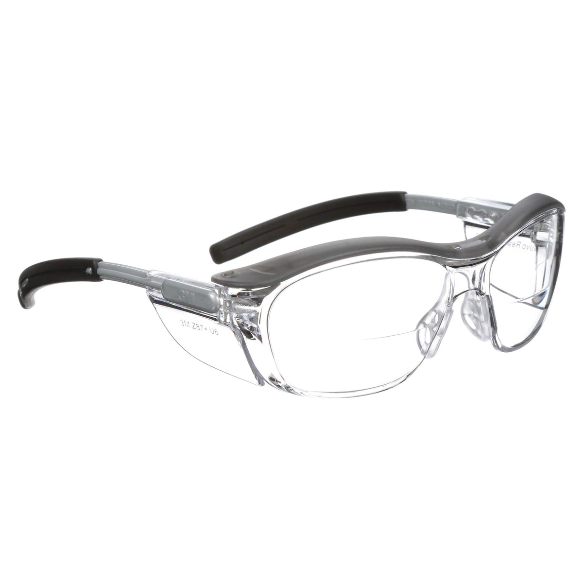 3M Nuvo Readers 2.0 diopter front view with clear lens and gray frame for precise reading.