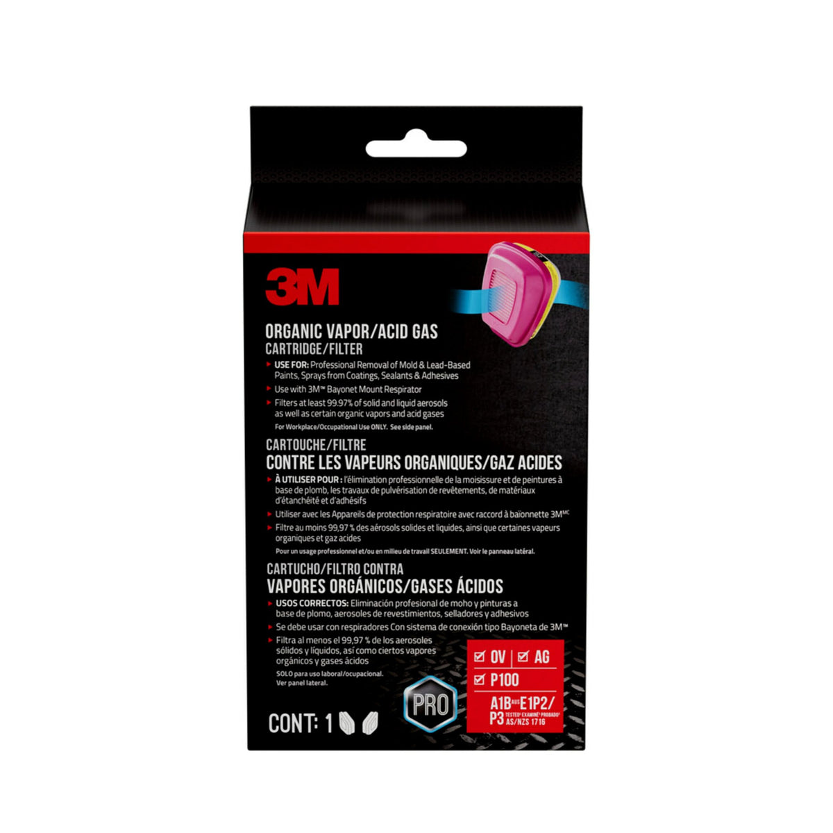 3M Organic Vapor/Acid Gas Cartridge 60923H1-DC pack fits 6000, 6500, 7500 respirators