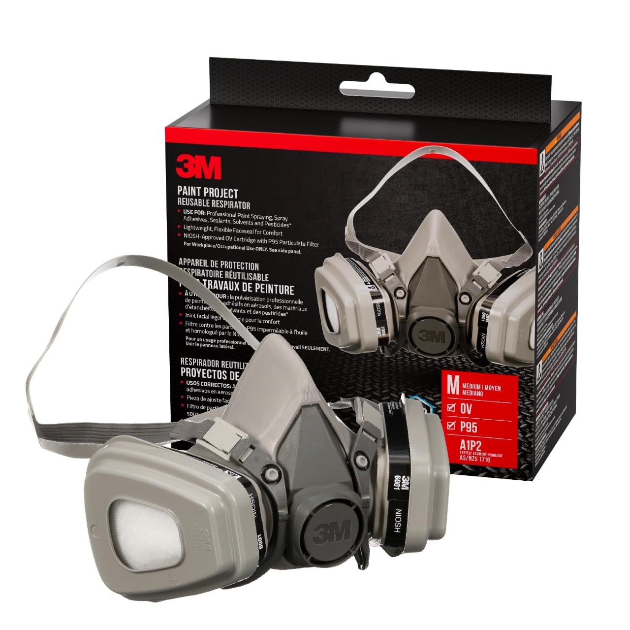 3M Paint Project 6211 facepiece shown for comfortable spray painting protection