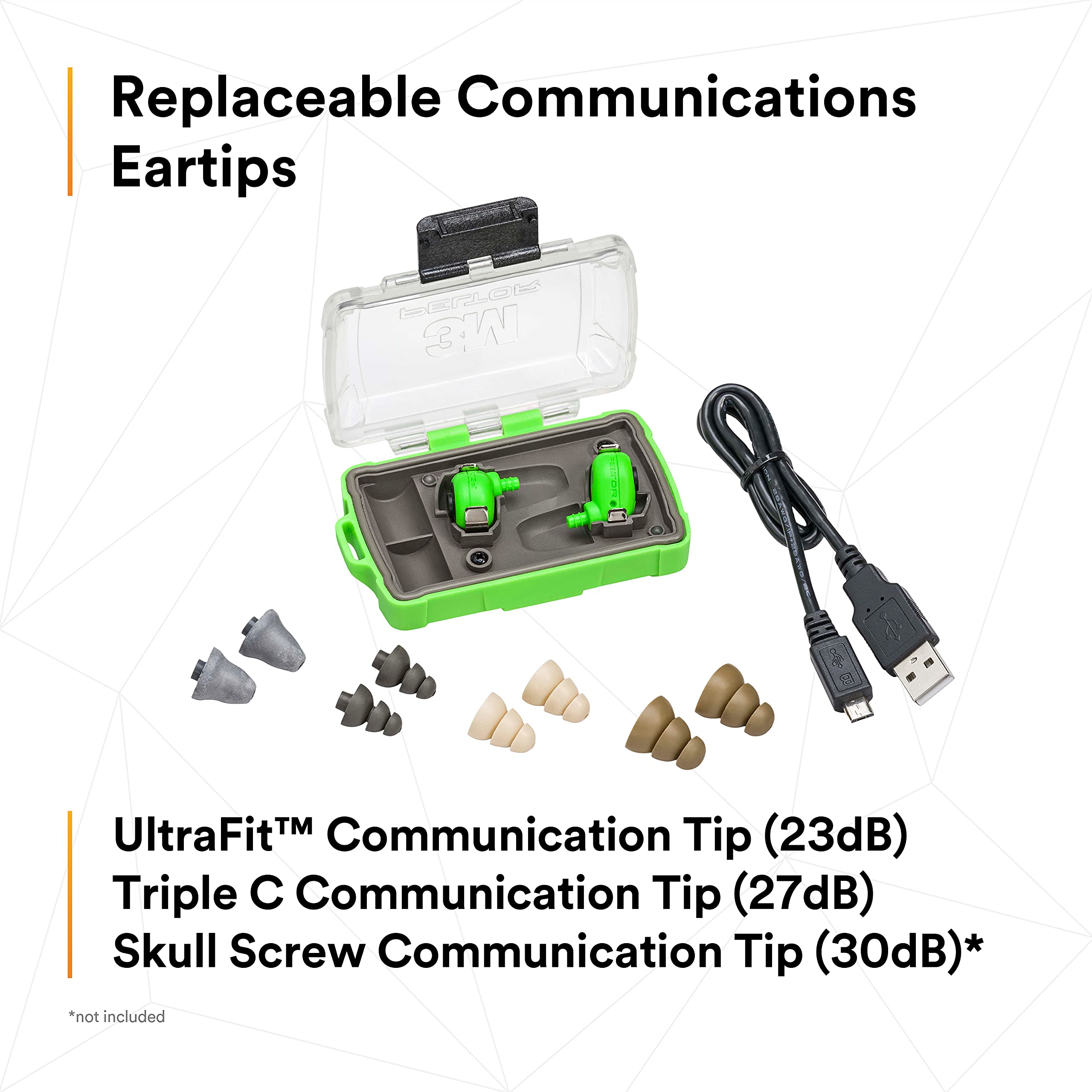 3M PELTOR EEP-100 USB cable for convenient recharges on site.