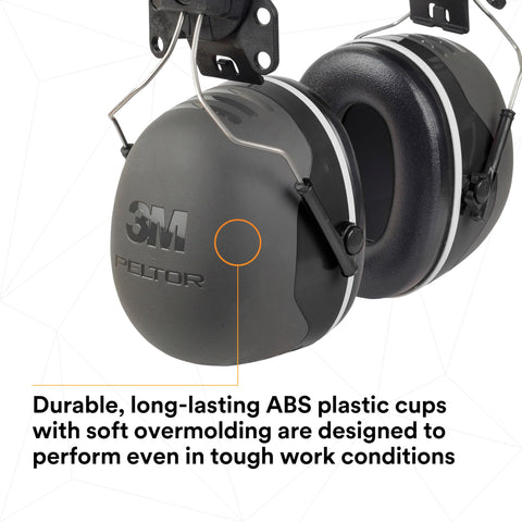 3M PELTOR X5P3E ABS cups resist impact in harsh jobsite environments