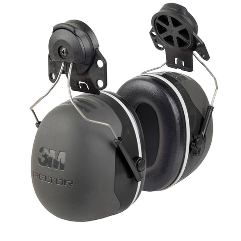 3M PELTOR X5P3E earmuffs with cap-style hat attachment for jobsite protection