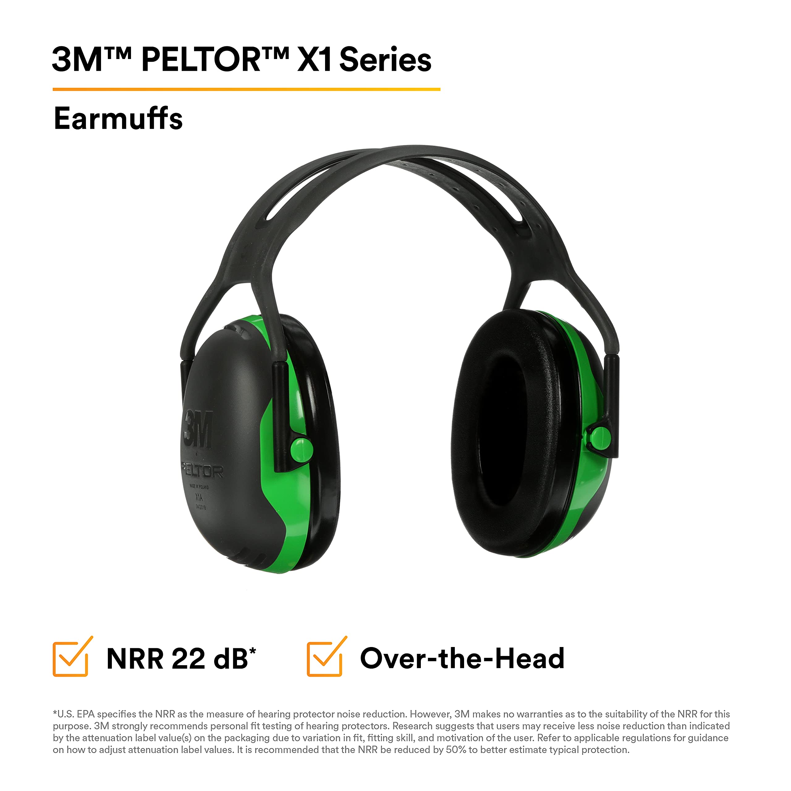 3M PELTOR X1A twin headband design helps reduce heat buildup.