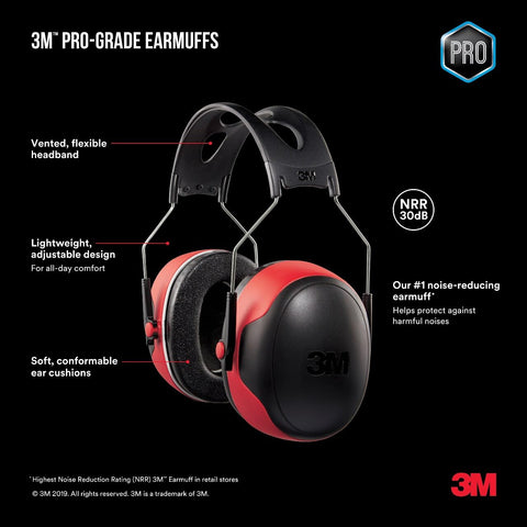 3M Pro Grade Earmuff pivoting-cups conform to ear shape for even cushioning