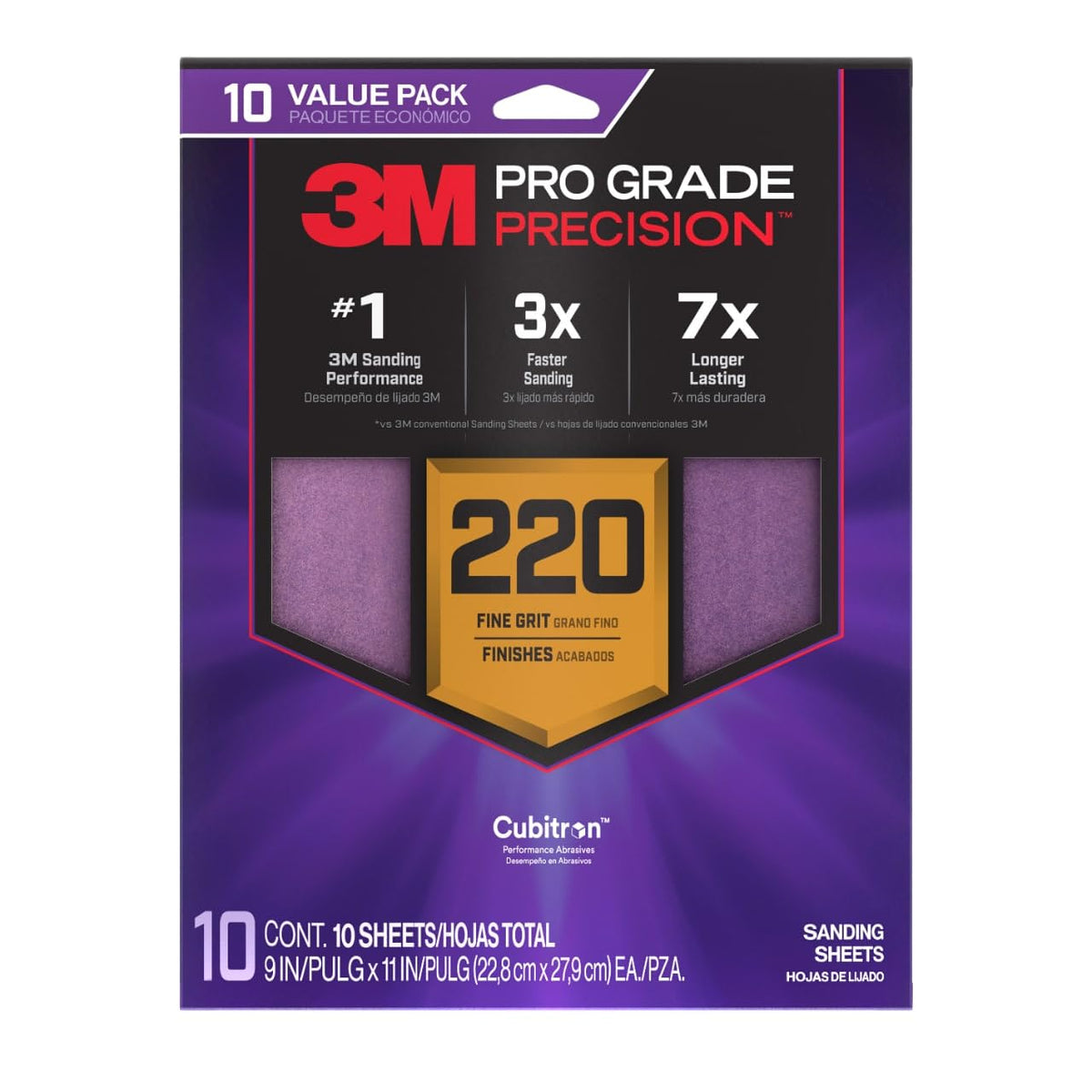 3M Pro Grade sanding sheet 220 grit No-slip Grip for improved control during painting prep