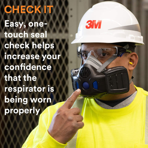 3M respirator cartridge snap-into-place ensures proper filter seating.