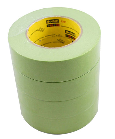 3M Scotch 233+ green masking tape pack close-up showing a clean edge for precise masking.