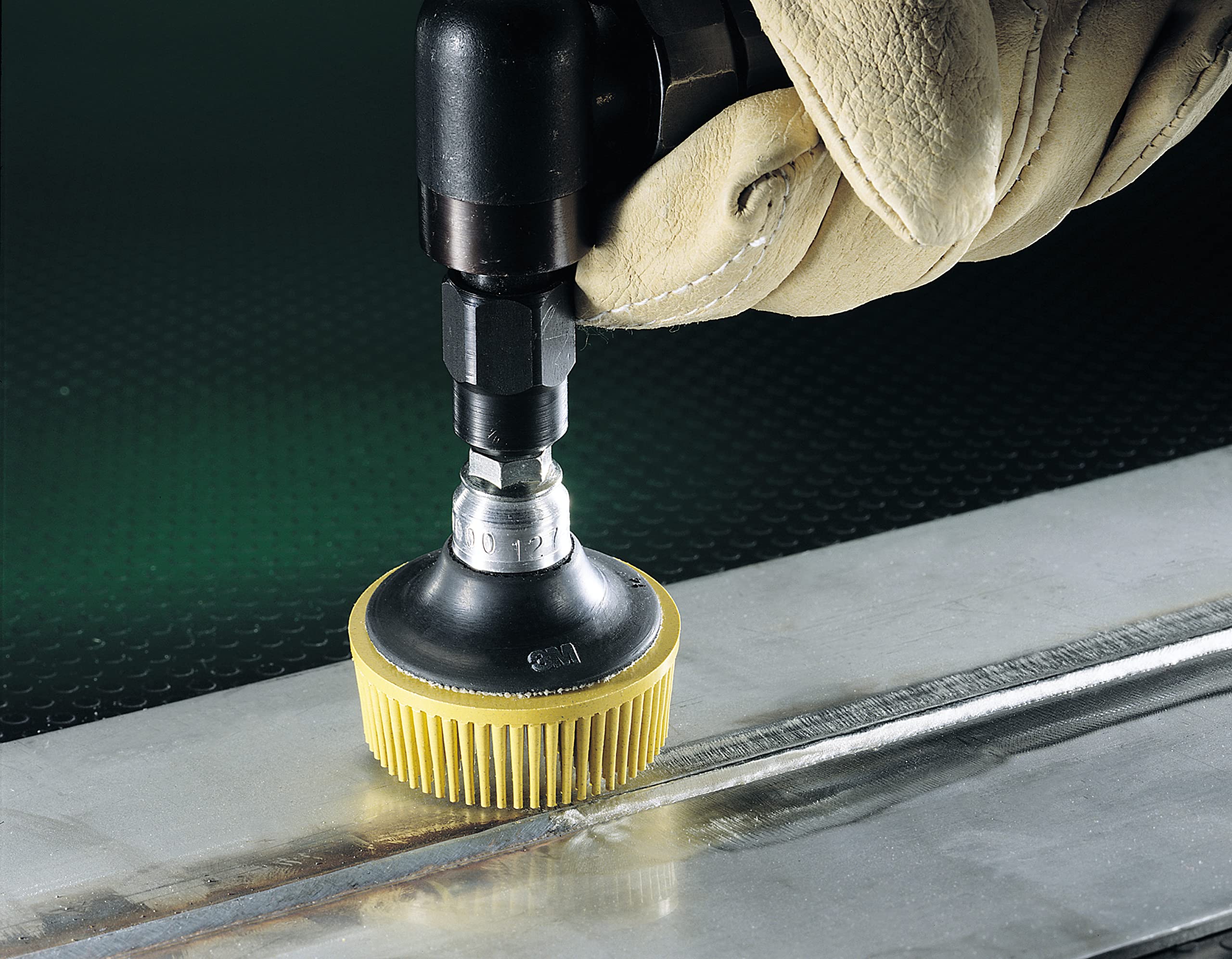 3M Scotch-Brite Bristle Disc Roloc attachment enables quick disc changes for multi-step finishing.