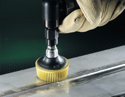 3M Scotch-Brite Bristle Disc Roloc attachment enables quick disc changes for multi-step finishing.