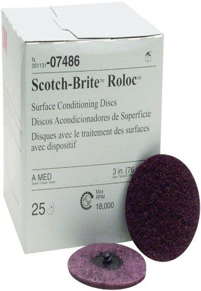 3M Scotch-Brite Roloc disc enhances surface conditioning on metal components.