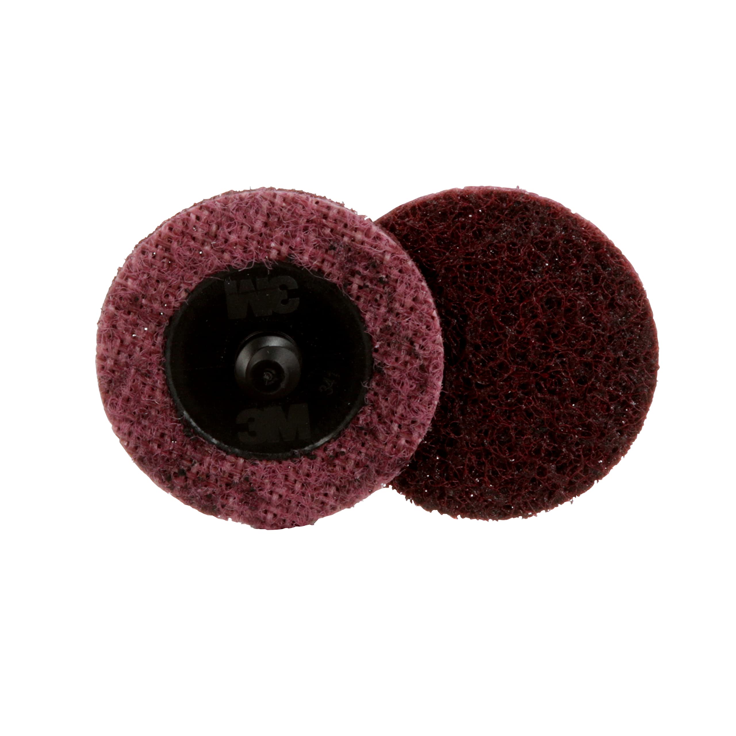 3M Scotch-Brite Roloc disc close-up reveals backing attachment for quick changes during finishing
