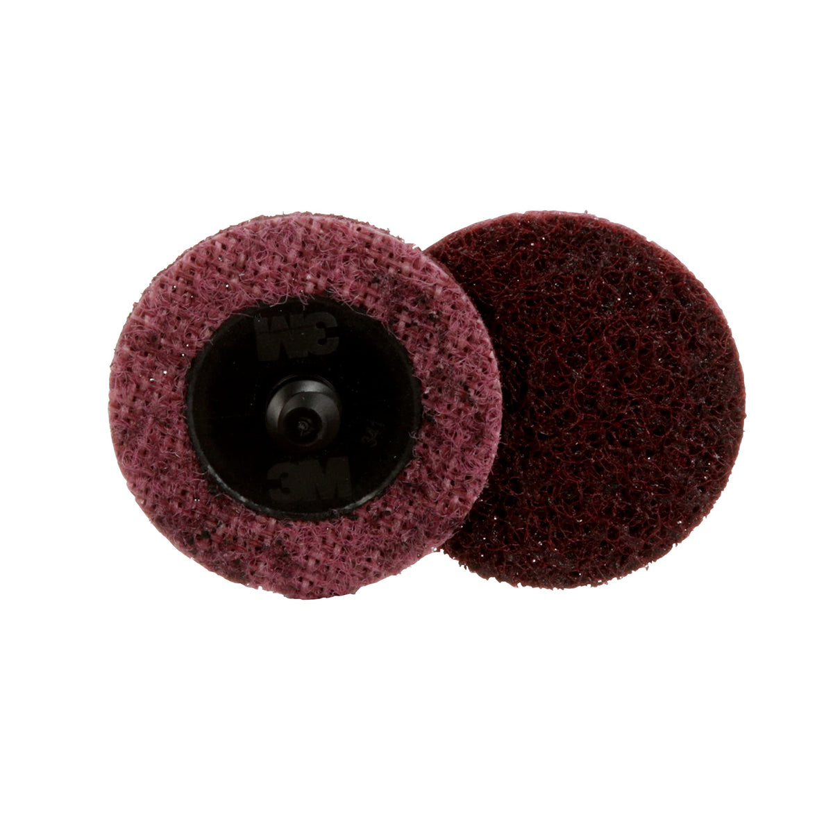 3M Scotch-Brite Roloc disc close-up reveals backing attachment for quick changes during finishing