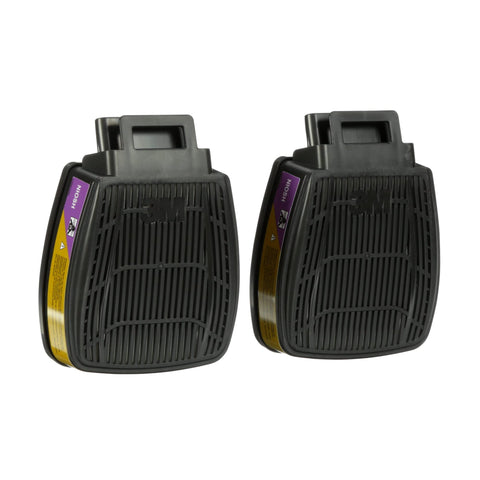 3M Secure Click multi-gas/vapor cartridge paired with quad-flow for easier breathing