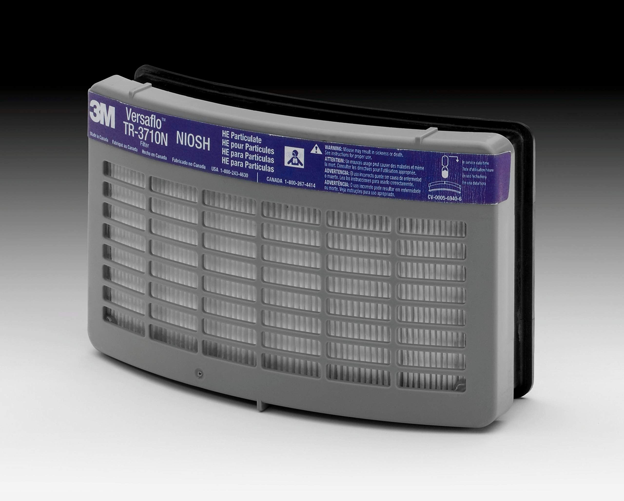 Close-up view of the 3M TR-3712N HE filter media and fitment for TR-300 Series.