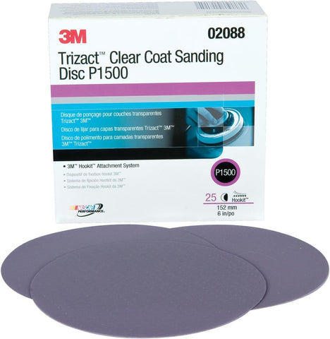 3M Trizact Hookit 6-inch P1500 disc front view for smooth, consistent finishes.