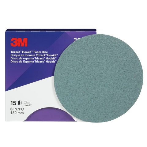 3M Trizact foam disc pattern helps fast cut and consistent finish.