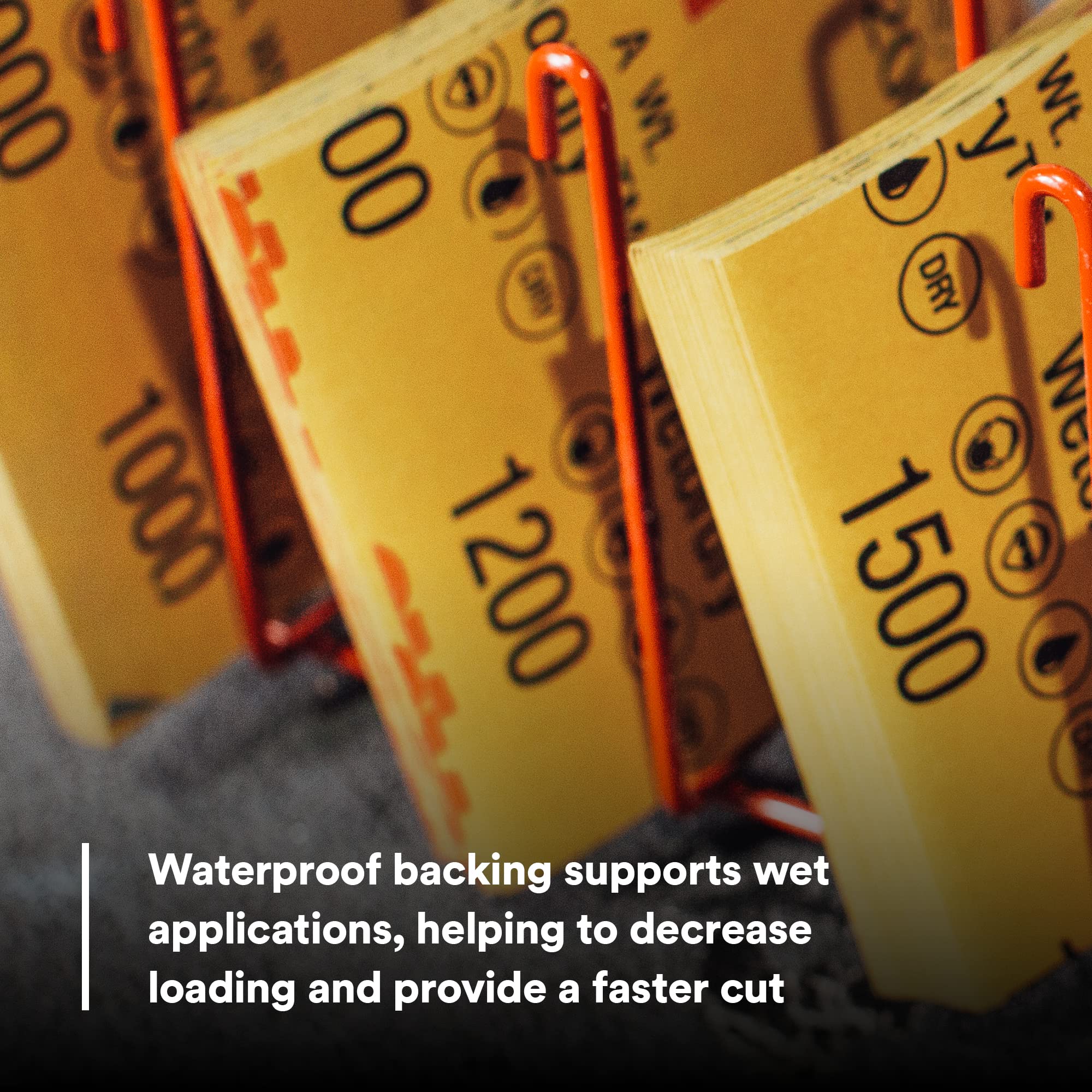 3M Waterproof backing enables effective wet sanding with reduced loading.