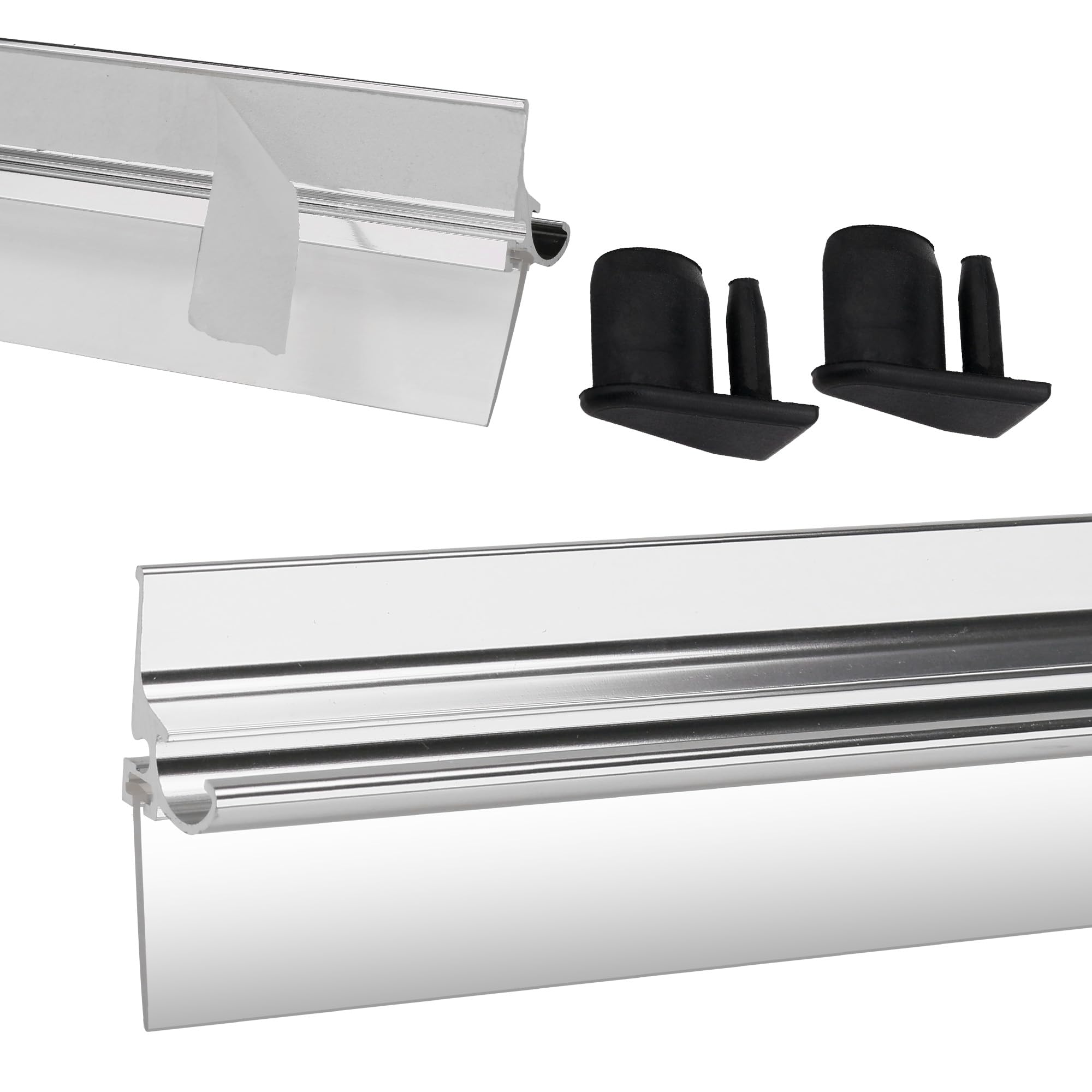 3MIRRORS 25-inch framed shower door drip rail with chrome finish and water control.
